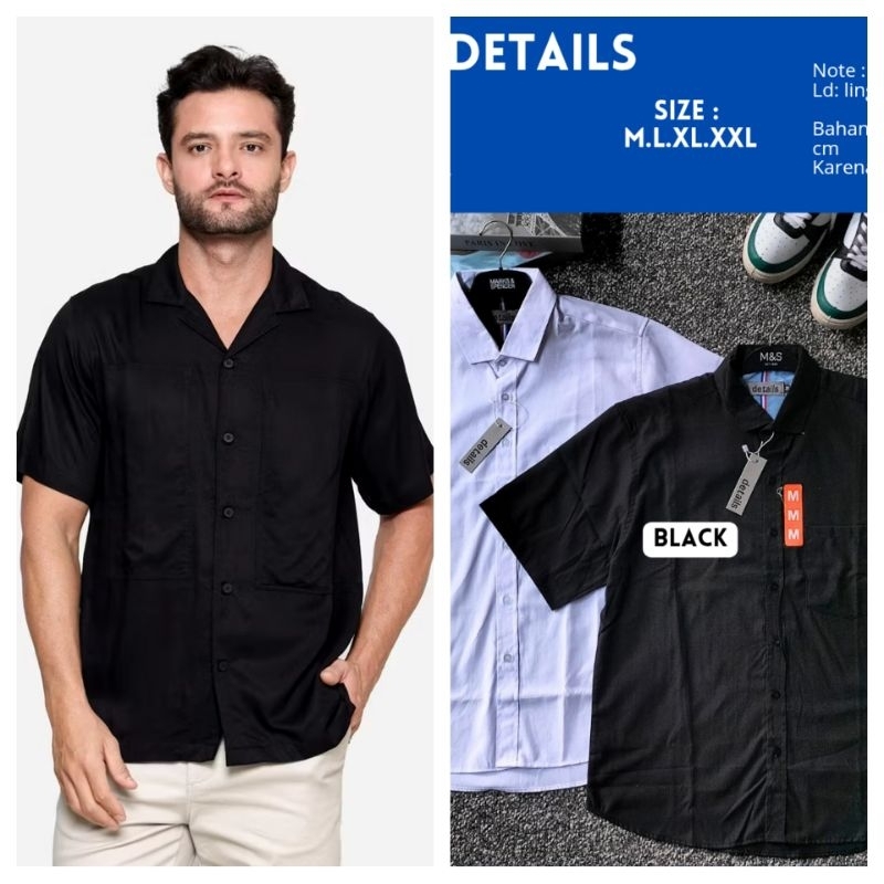 Kemeja details pria kemeja lengan pendek kemeja polos kemeja hitam putih hem pria putih