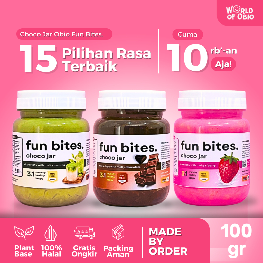 

Choco Jar FUN BITES. by Obio Crunch - Cemilan Rasa Chocolate Rice Crispy Topping Cokelat Leleh