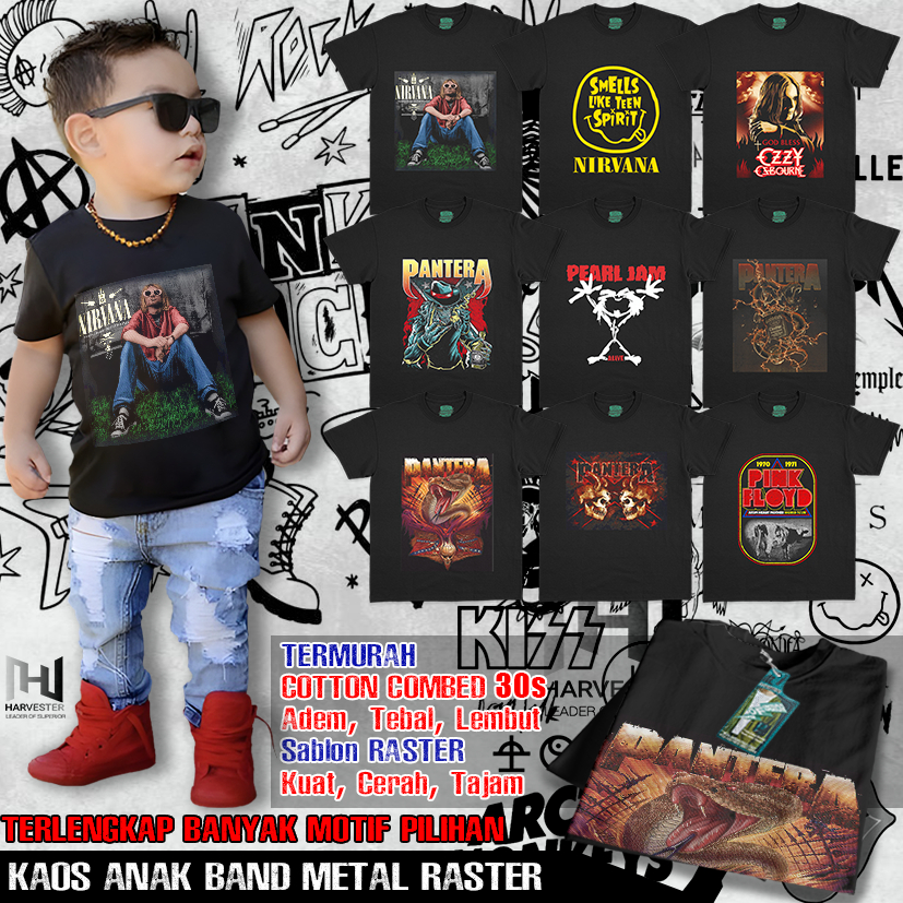 Kaos anak laki laki motif sablon RASTER NIRVANA usia 2-12 TAHUN PREMIUM