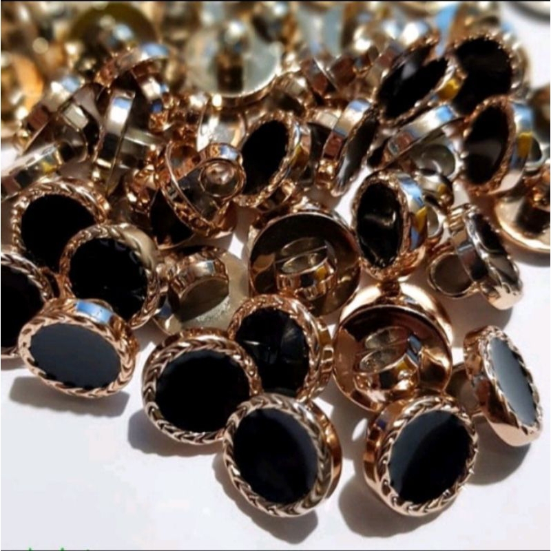 kancing baju motif jamur mutiara hitam/kancing baju list emas/kancing baju import