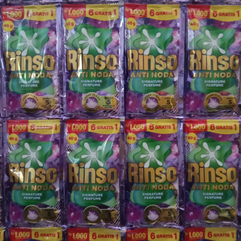 42 SACHET RINSO CAIR ANTI NODA SIGNATURE PERFUME 1000 UNGU PERFUME ESSENCE (DETERGEN)