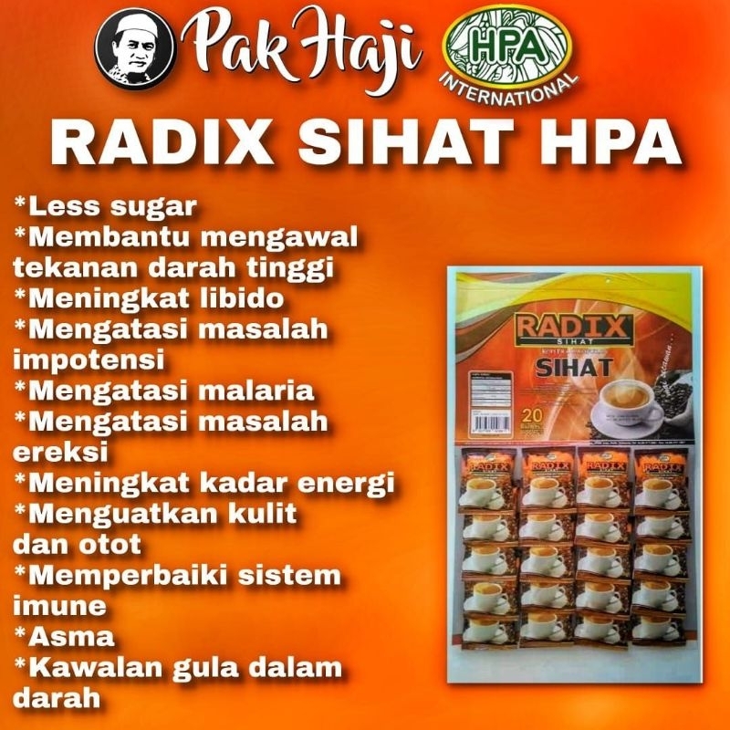 

RADIX SIHAT HPA RAMUAN HERBAL PRACAMPURAN ORIGINAL ASLI DARI MALAYSIA KEMASAN PAPAN ISI 20 SACHET