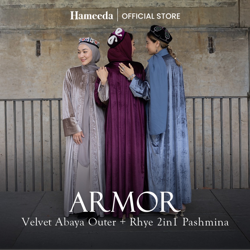 Hameeda x Guzelya - ARMOR | Velvet Abaya Outer with 2in1 Instant Sheer Pashmina