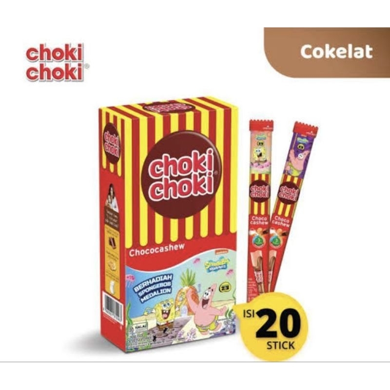 

choki choki pasta coklat chococashew 1box isi 20pcs x 9ram..