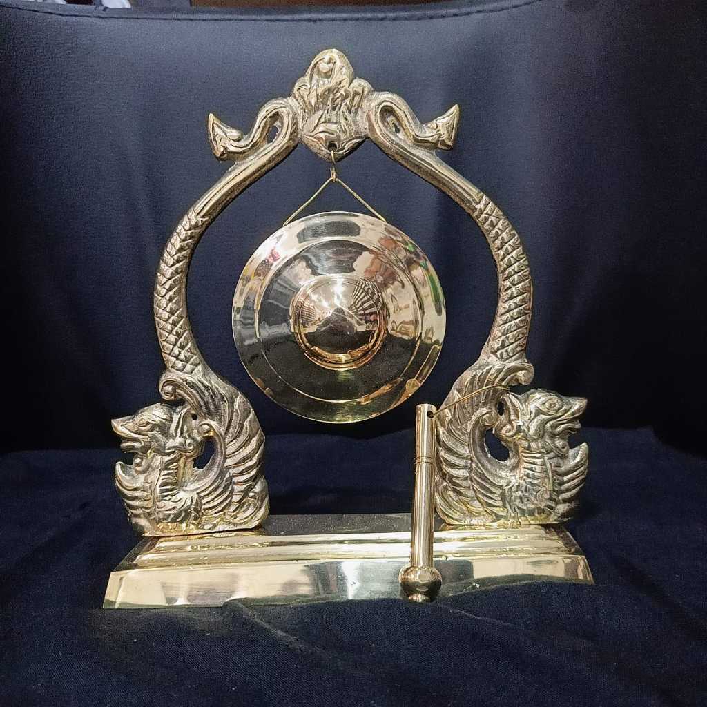 Miniatur Gong Gawang Kuningan Motif Naga Gold Estetik Cantiik 20cm X 18cm