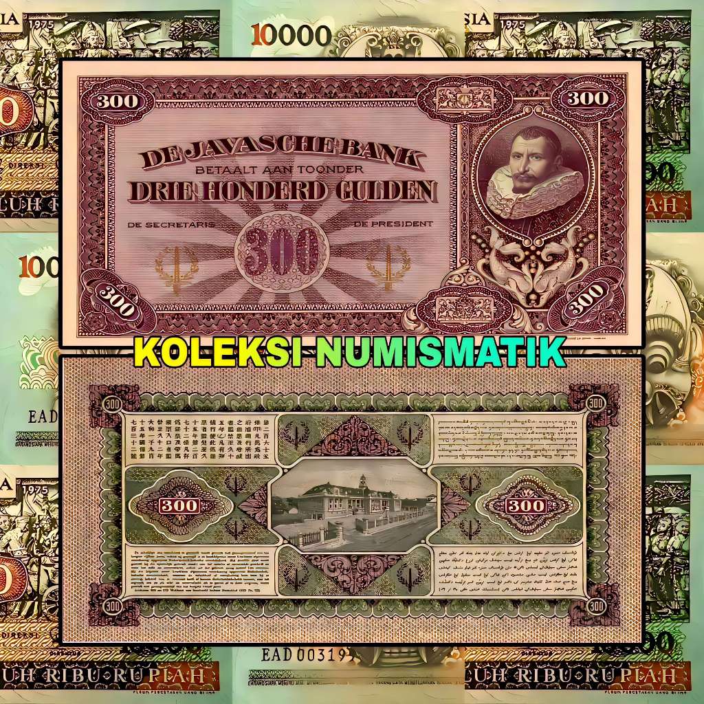 SOUVENIR UANG KERTAS KUNO HINDIA BELANDA 300 GULDEN JP COEN 1926