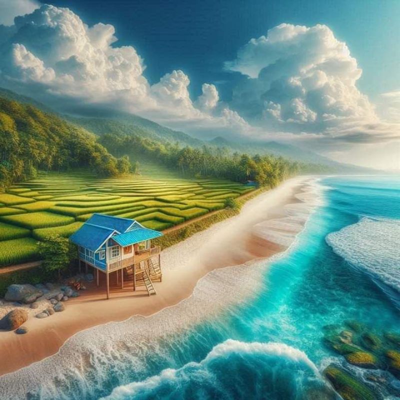 poster cetak, pemandangan pantai, hiasan dinding, pemandangan pantai,bisa cod