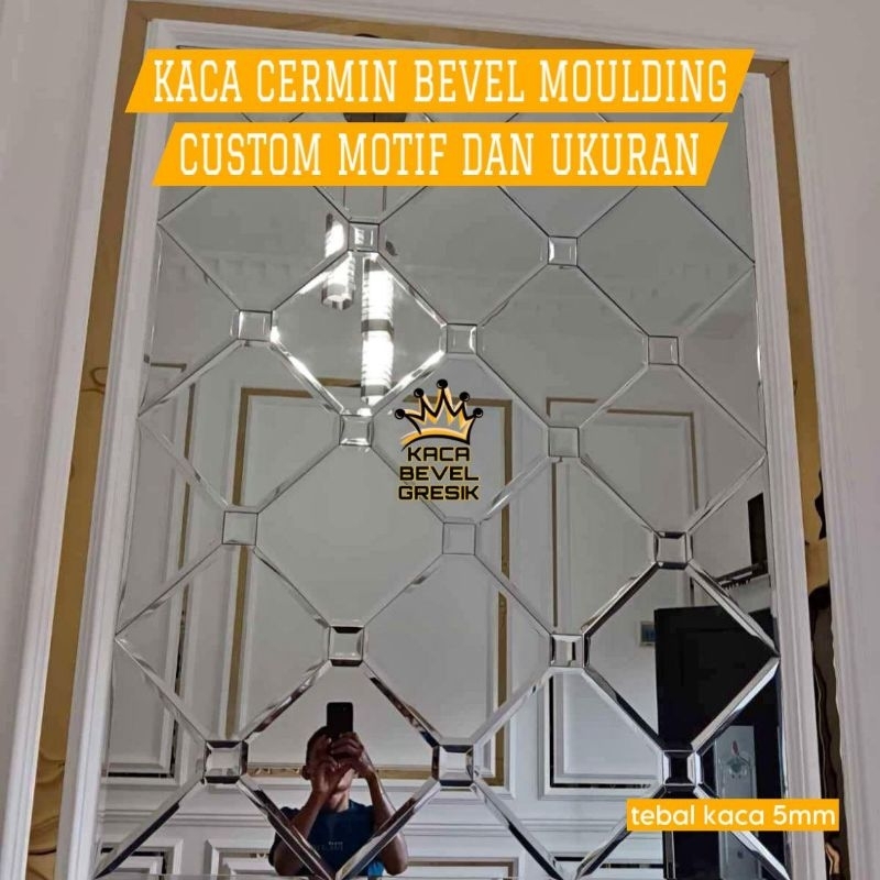 custom motif kaca cermin bevel moulding tebal kaca 5mm