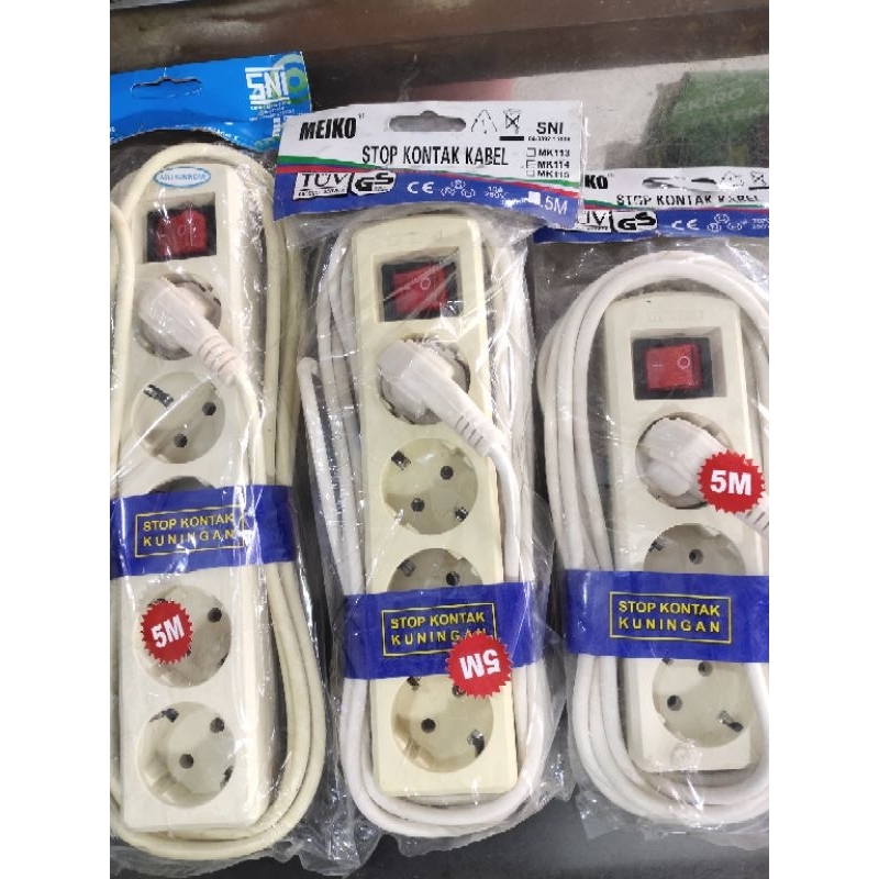 STOP KONTAK 3-4-5 LUBANG PANJANG KABEL 5 METER SNI / STOP KONTAK KUNINGAN
