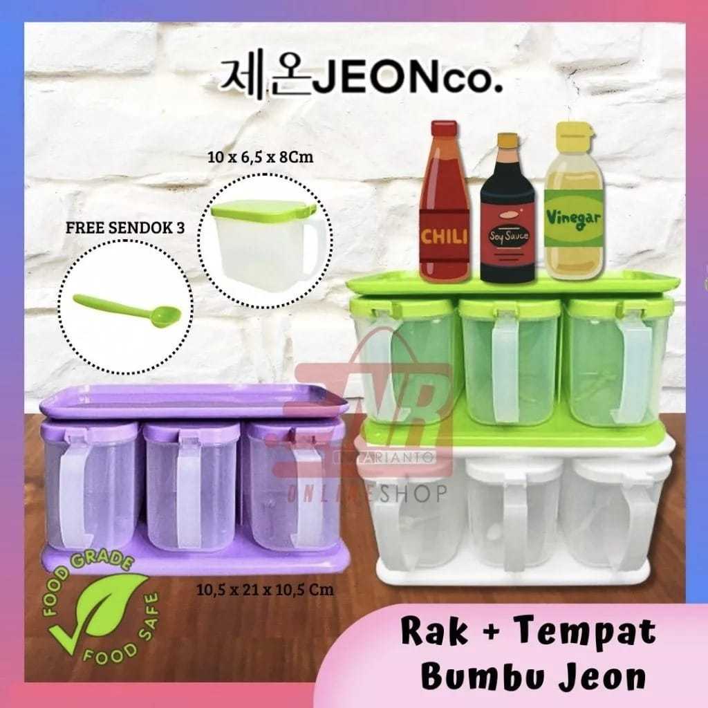 Tempat Bumbu Plus Rak Bumbu Jeon 3in1 / Rak Bumbu Plastik / Tempat Bumbu Plastik Plus Sendok / Tempa