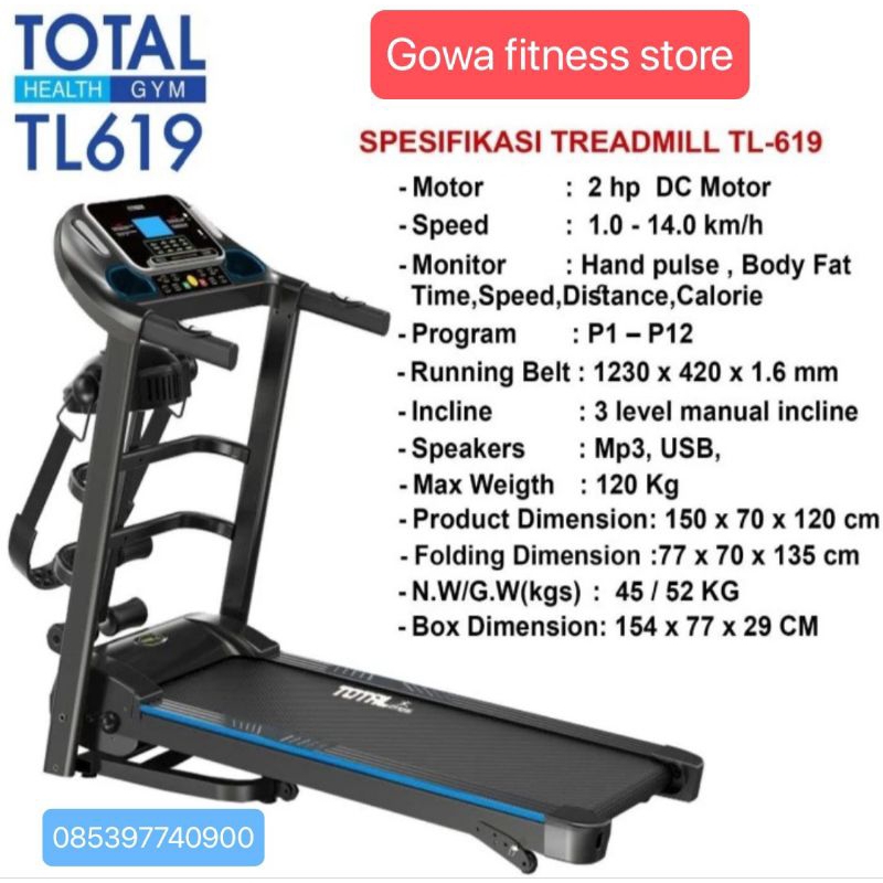 Treadmill Elektrik Total fitness Tl-619 alat fitness treadmill