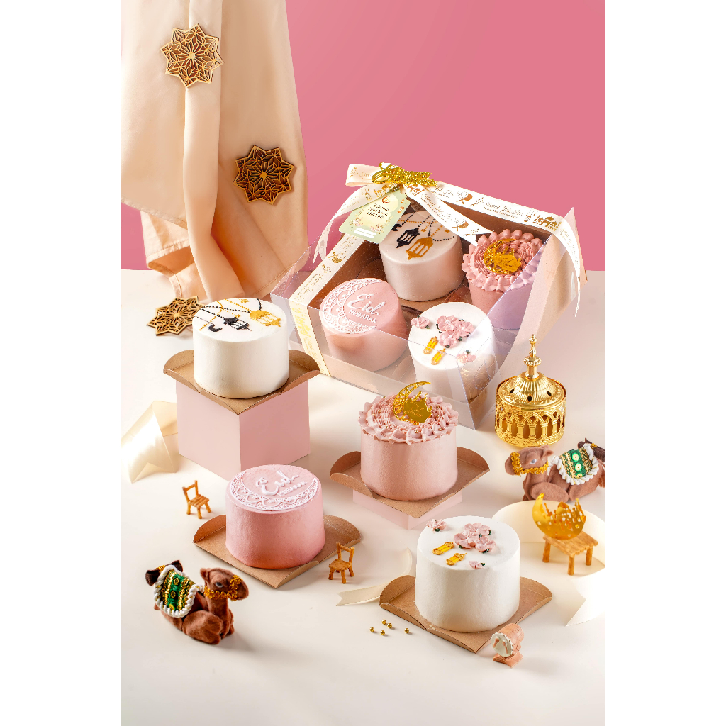 

Lebaran 2025/Ramadan/Box Of 4 Korean Mini Cake Pink Edition/Hampers/Parcel