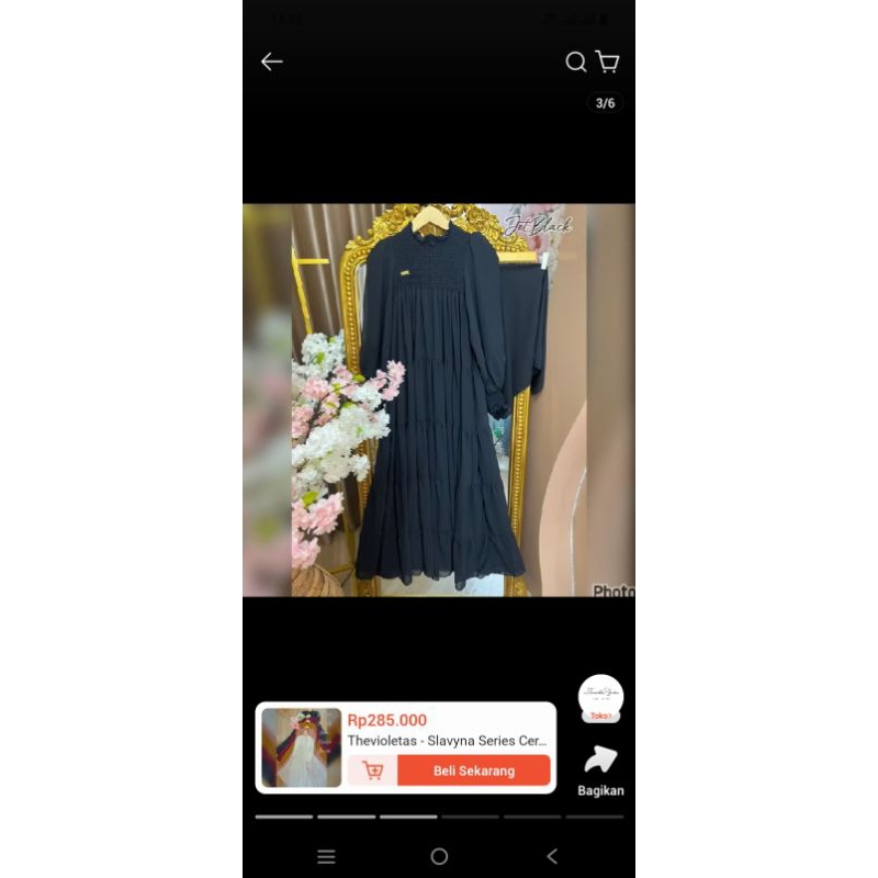Set Gamis Kerudung The Violetas, ready warna hitam.