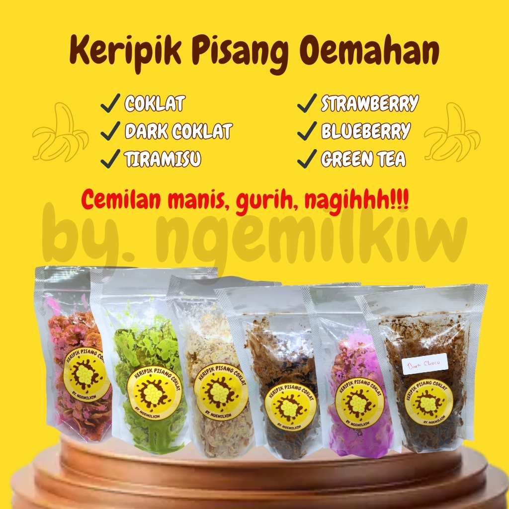 

Keripik Pisang Coklat Lumer 100gr Kemasan Standing Pouch by Ngemilkiw