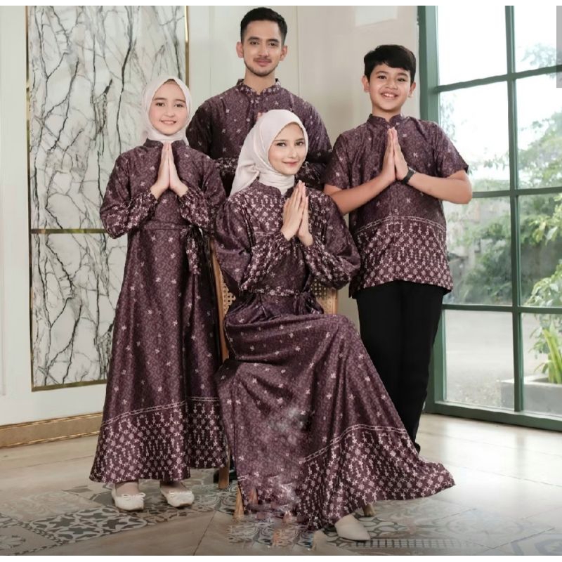 Baju luxury dress gamis lebaran 2026 ied idul fitri adha maroon burgundy setelan oneset couple pasan