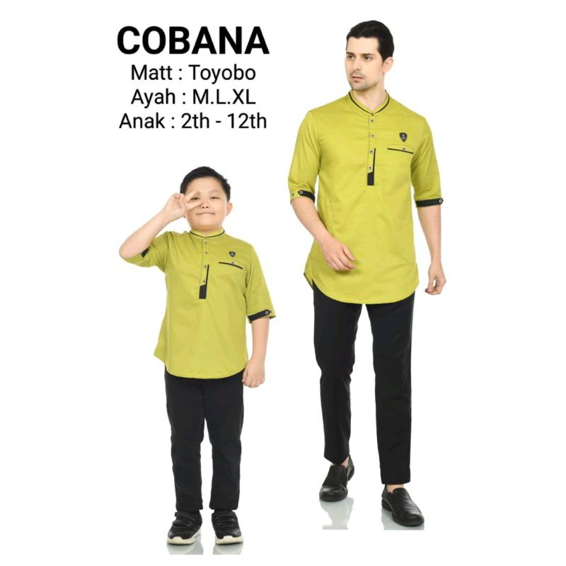 Alburaq - Baju Koko Kurta Cobana Couple Ayah Dan Anak Warna HIJAU LEMON Koko Kurta Pakistan Ayah Dan