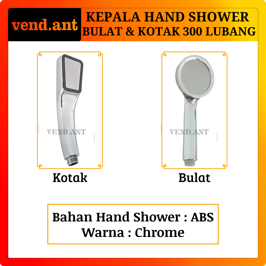 Kepala Gagang Hand Shower Kamar Mandi 300 Lubang Bulat Kotak Chrome