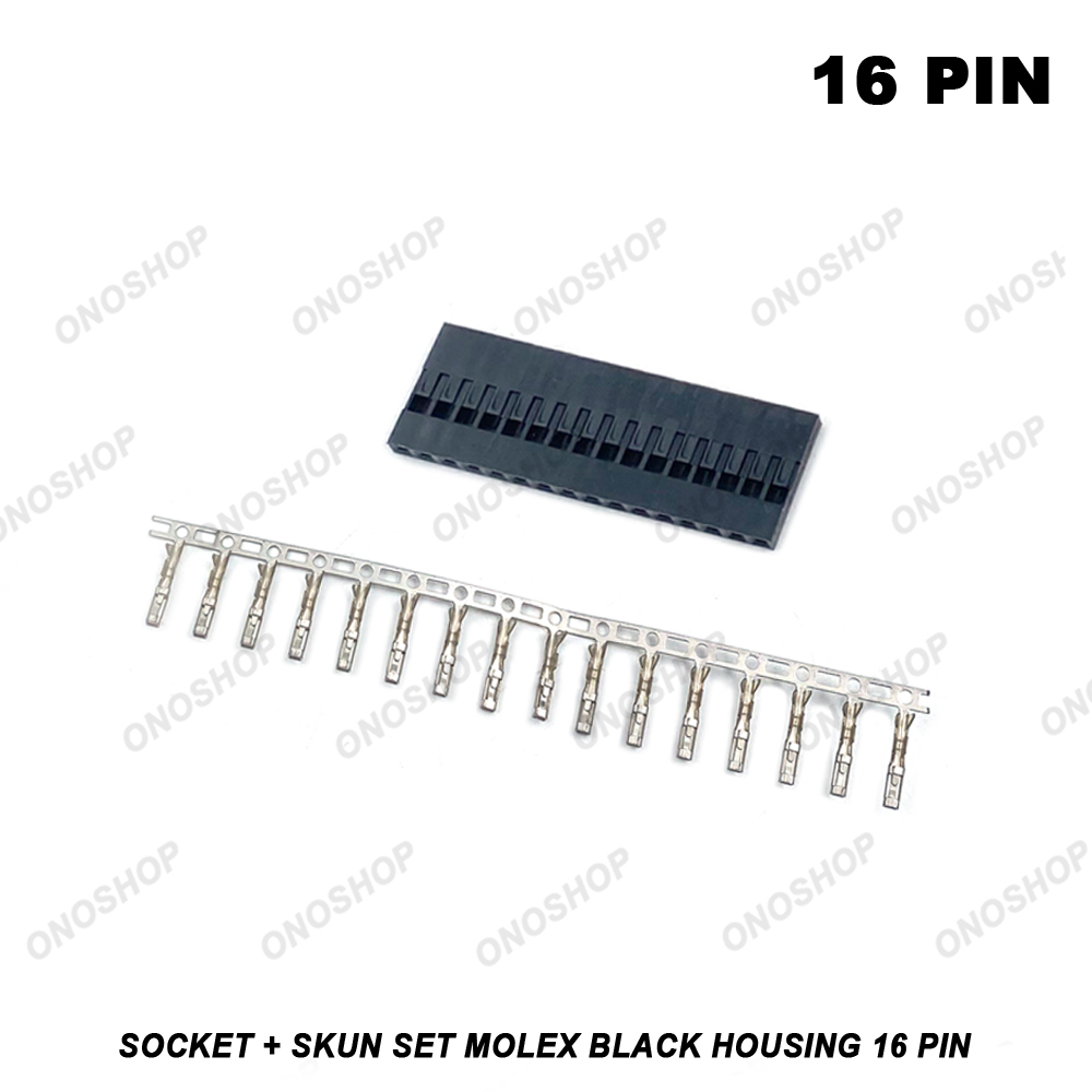 Molex Black Housing - 16 Pin Socket + Skun Set