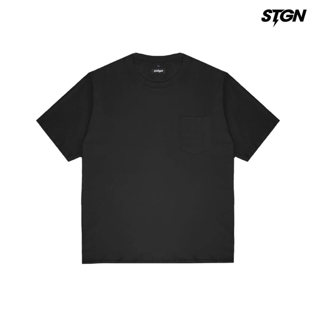 Steigen Kaos Polos Pocket Basic Oversize Black Cotton Combed 24s