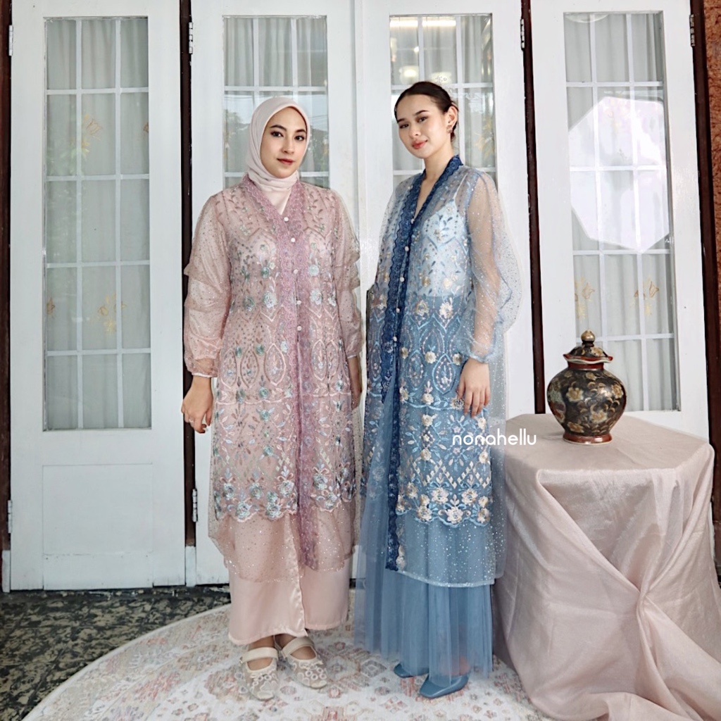 NONAHELLU-SHALETTA TUNIC-TUNIC TULLE BROCAT-TUNIC BORDIR KONDANGAN-TUNIC KONDANGAN WANITA