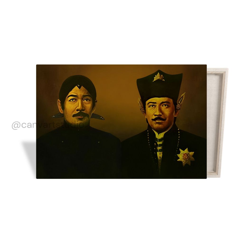 Lukisan Cetek Kanvas Panembahan Senopati dan Sultan Agung Bingkai Kayu Spanram