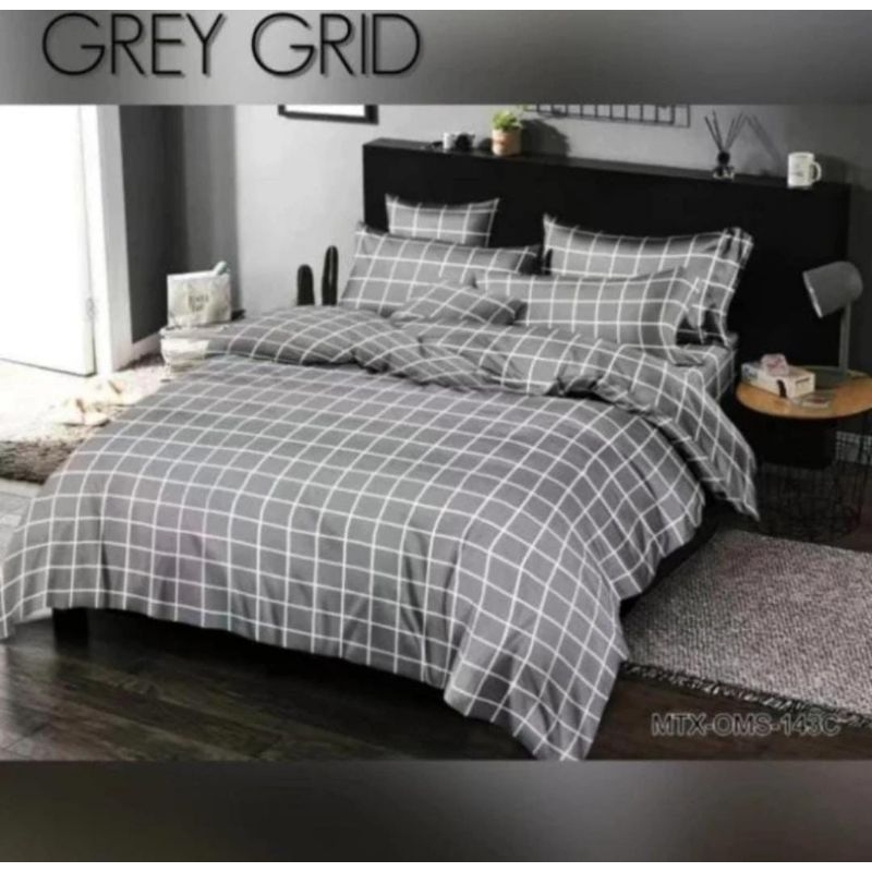 Sprei Set Aesthetic Kotak-Kotak Abu