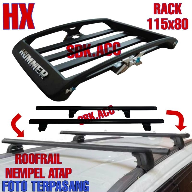 Paket Roofrack Rak Atap Mobil Hummer + Crossbar Cross Bar Kaki Rack Rak Jepit Roofrail Nempel Atap 2