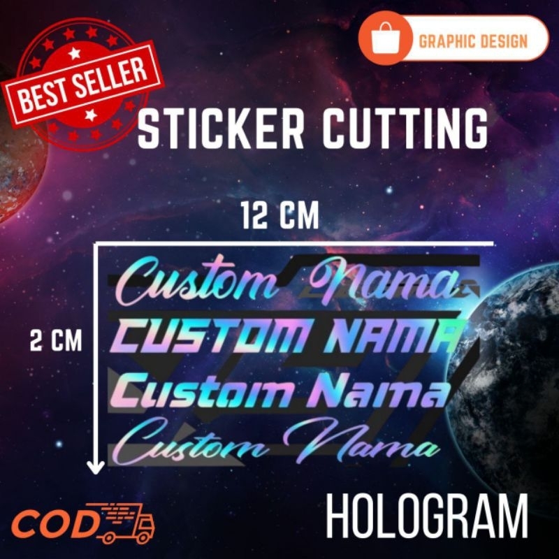 

STICKER HOLOGRAM CUTTING BEBAS CUSTOM NAMA BISA PILIH JENIS HURUF