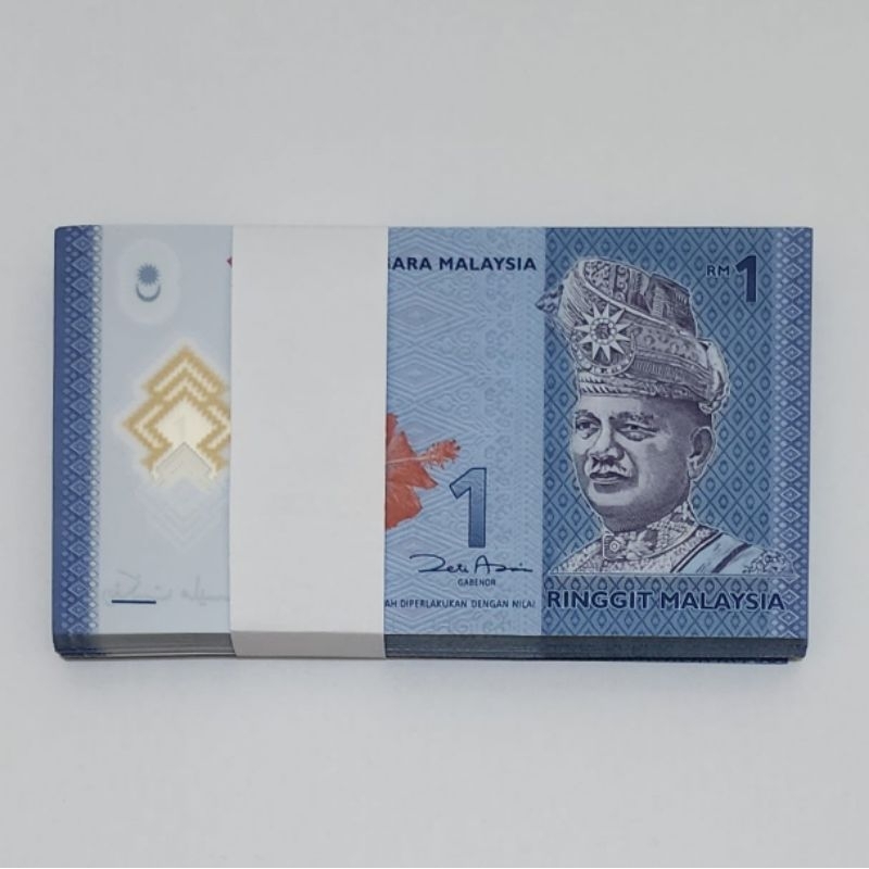 Souvenir Uang Asing Kuno Malaysia Satu Gepok 100 Lembar 1 Ringgit Polymer Kondisi Lipatan