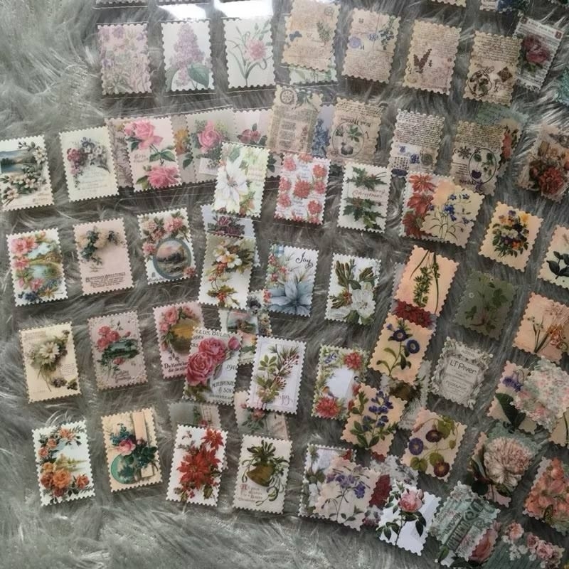 1 Lembar Flower Perangko Aesthetic Sticker / Sticker perangko / Stamp sticker/ Sticker deco album / 