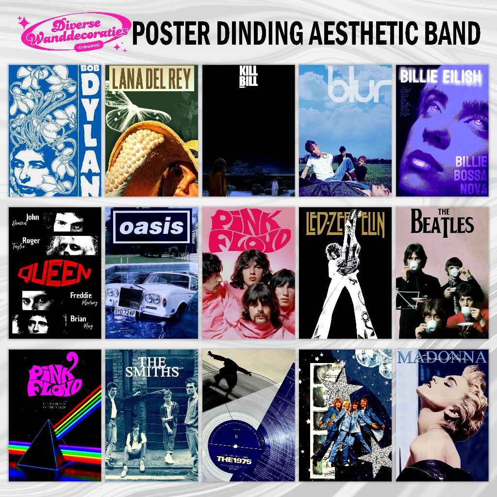 [20 Pcs] Poster Band Aesthetic Color Variation - Poster Dinding Band Luar Aesthetic - Poster Sticker