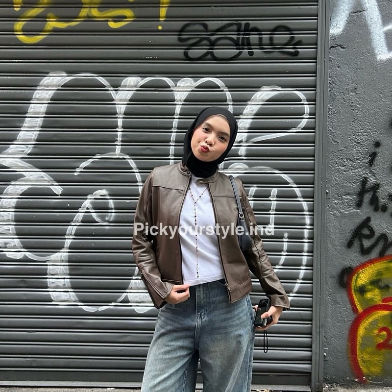 [READYSTOCK] jaket kulit wanita Brown Leather Jacket Maroon red Leather Jacket jaket kulit maroon ja