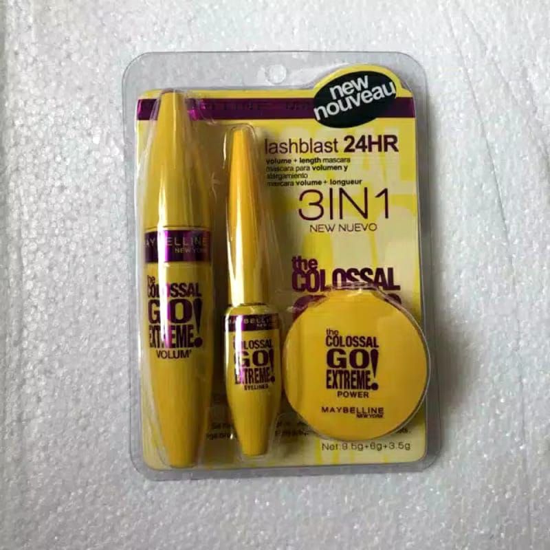 MASKARA MAYBELLINE + EYELINER + BEDAK KEMASAN MIKA KUNING
