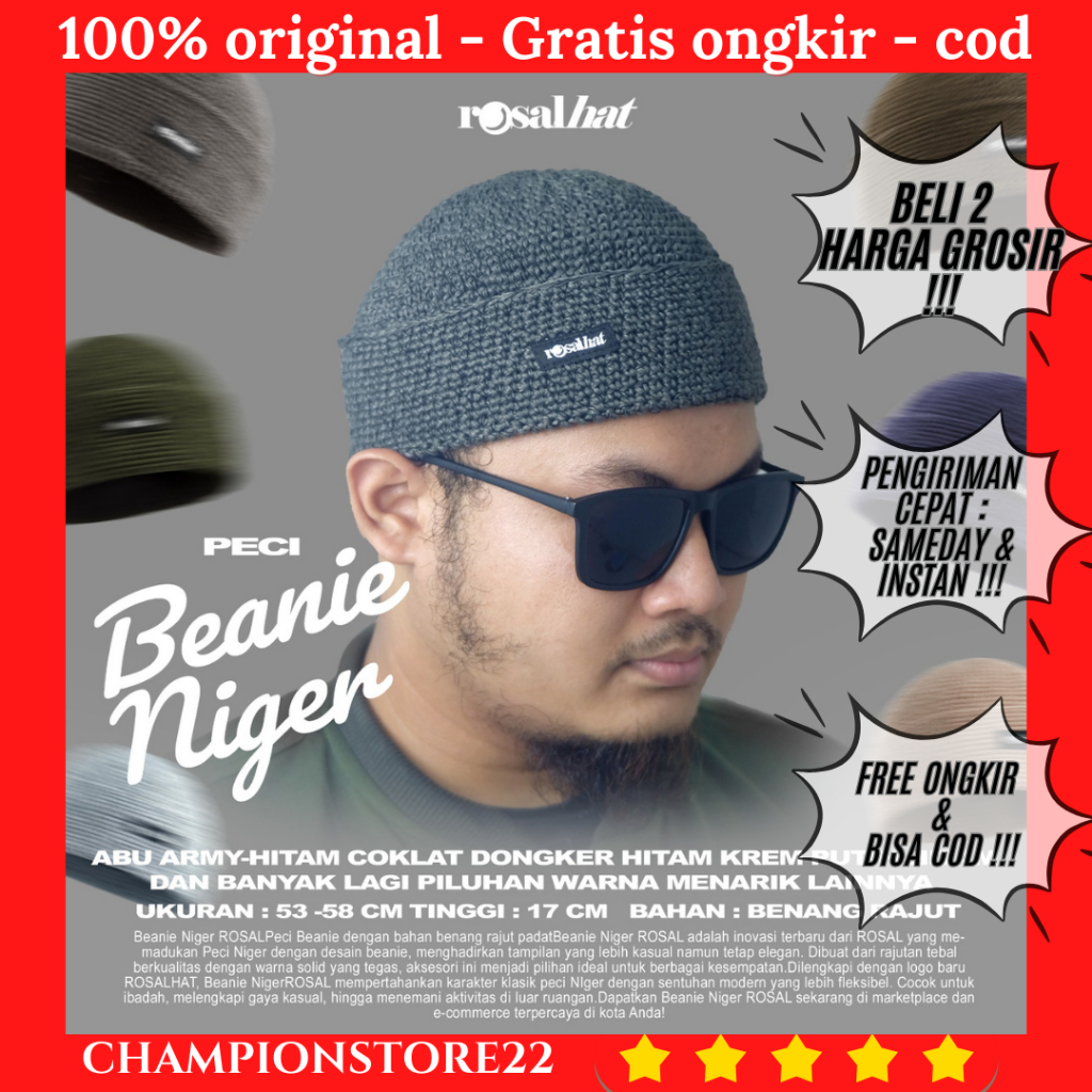 Peci Rajut Rosal Beanie Hat Niger Rosalhat Kupluk Sholat Topi Pria Dewasa