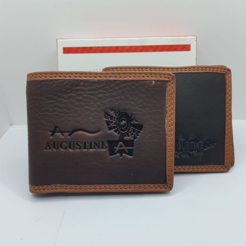 Dompet pria lipat kartu pendek bahan kulit sapi asli Augustine