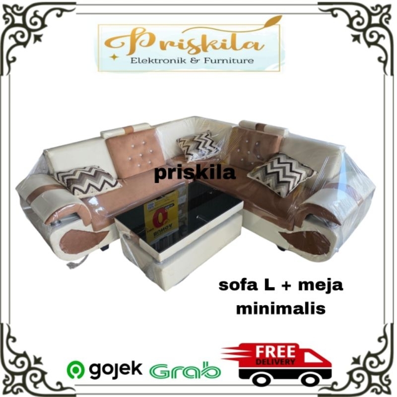 Sofa L jumbo / sofa L + meja minimalis/ sofa lebaran / sofa mewah / sopa / furniture Palembang