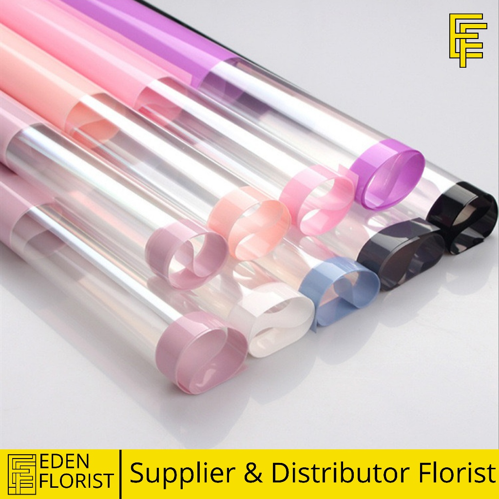 Kertas Buket Cellophane Flower Wrapping Paper Color Frame Transparan List Waterproof COD KB6054