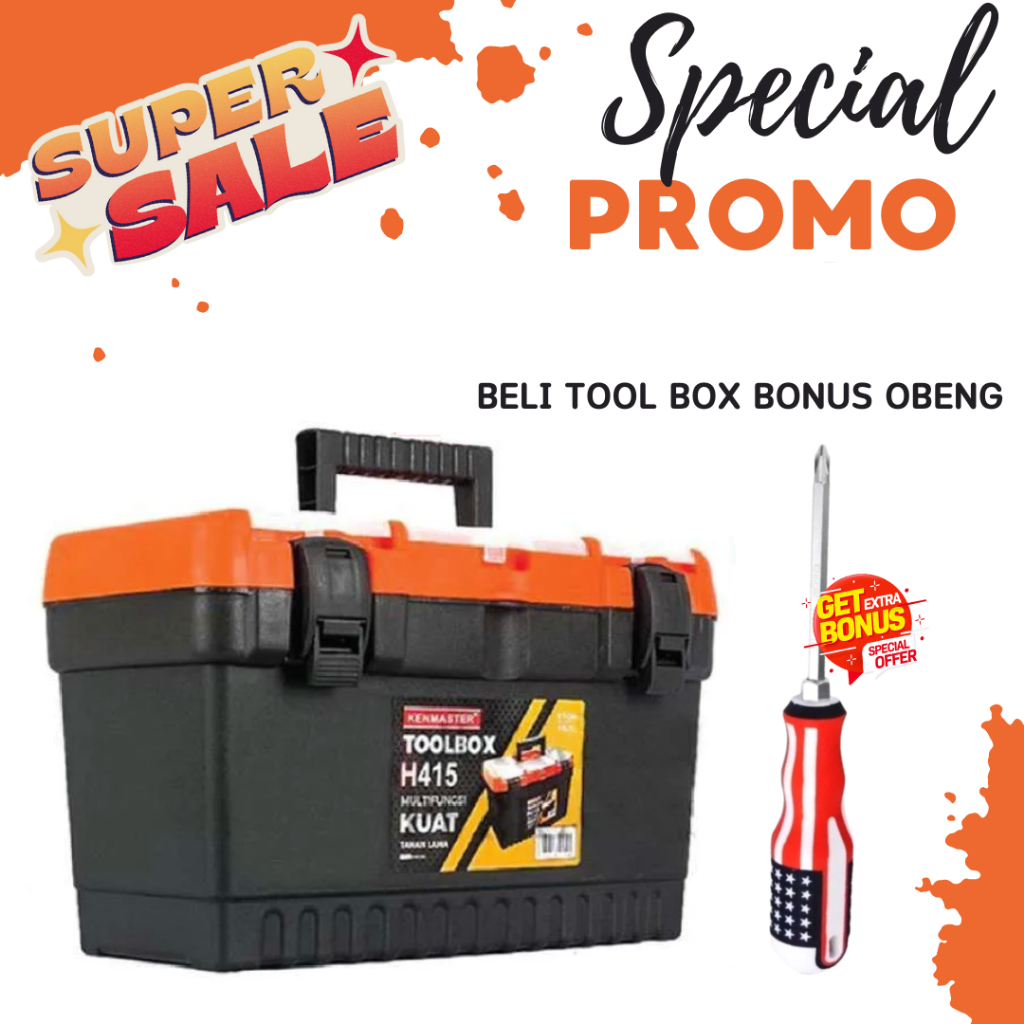 KENMASTER Tool Box H415 Besar Toolbox 16,5 inch Toolkit Tempat Perkakas Kunci Bengkel Tool Box Alat 