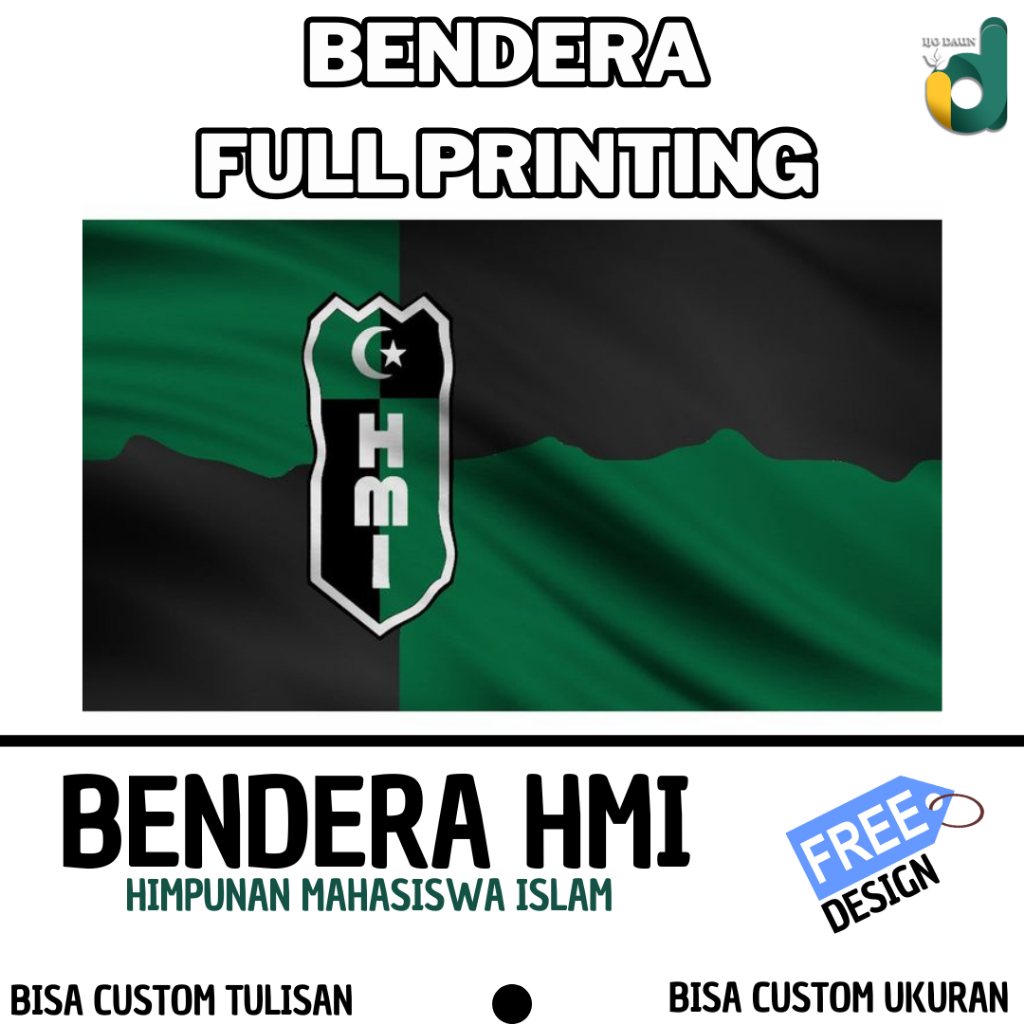 BENDERA FULL PRINTING HIMPUNAN MAHASISWA ISLAM (HMI) || BENDERA ORGANISASI BISA CUSTOM DESAIN + UKUR