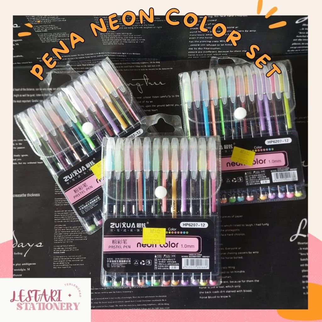 

Pena Set Neon | Pulpen Gel Neon Color / Pen Pastel Warna Warni 1 set 12 Warna / Glitter Pen Gel | pena warna-warni