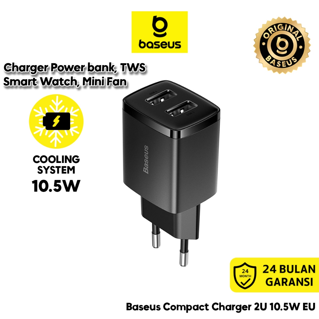 Baseus Charger Aksesoris HP Kipas Smart Watch Power Bank 2U 10.5W EU