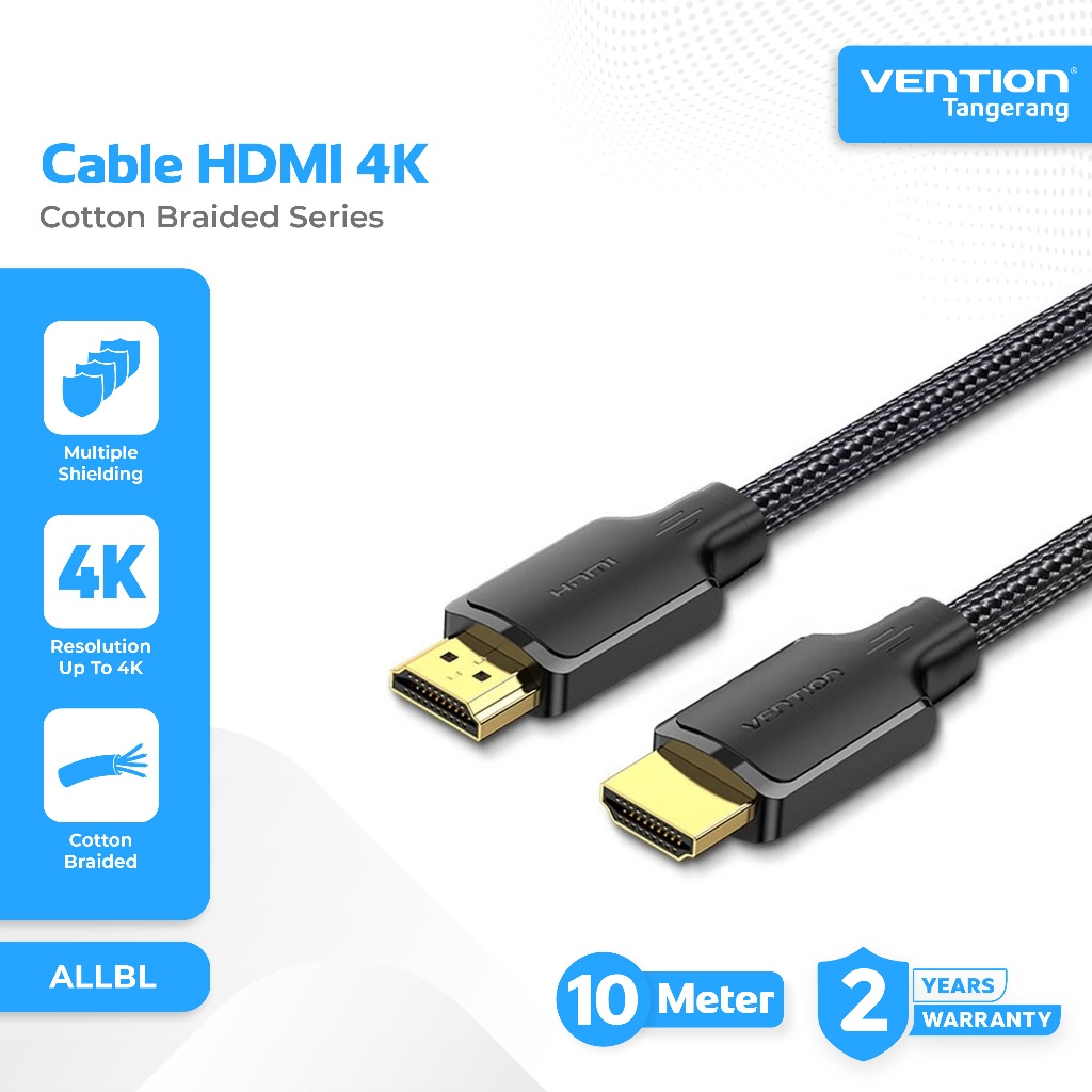 Vention Kabel HDMI Male to Male 2.0 4K HDR Cable Cotton Braided HDMI Cable 10M 10 Meter - ALLBL