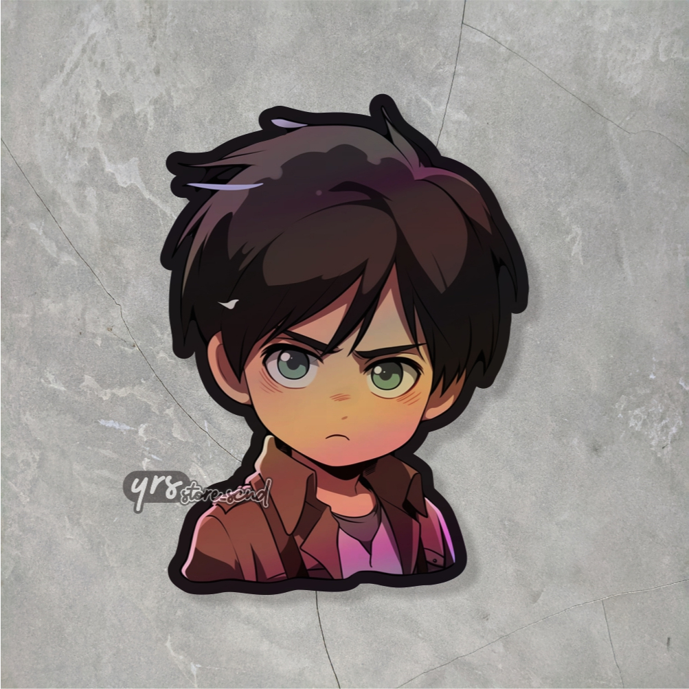 

Sticker Anime Hologram Attack On Titan Eren yeager Ukuran +- 5,2 x 7 cm sticker case hp laptop dll murah anti air
