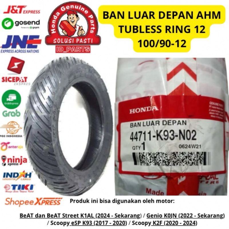 44711K93N02 Ban Depan Tubless Ring 12 100/90-12 AHM