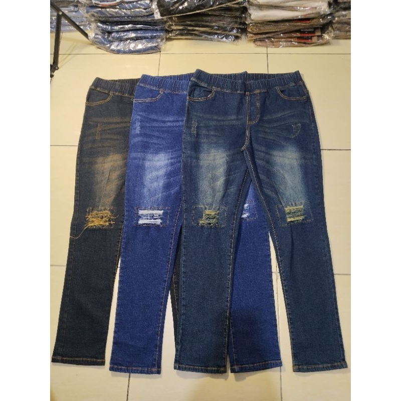 celana jeans cewek pinggang karet premium sobek lutut original