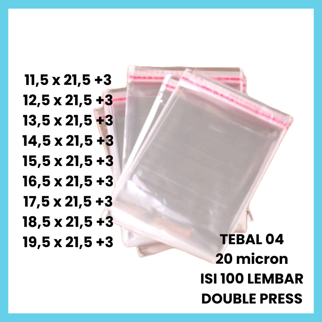 Plastik OPP Tebal 04 20 Micron Murni Garmen 11,5x21,5 12,5x21,5 13,5x21,5 14,5x21,5 15,5x21,5 16,5x2