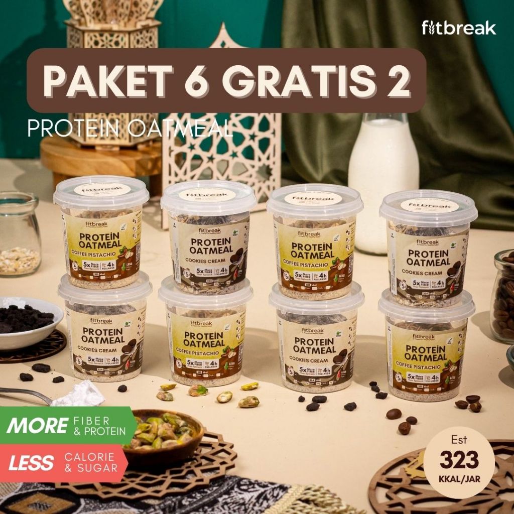 

Protein Oatmeal Paket 6 Gratis 2 Fitbreak Tinggi Serat / Healthy Snack / Instant Oats / Overnight Oats / Diet Friendly / Sarapan / Oatmeal