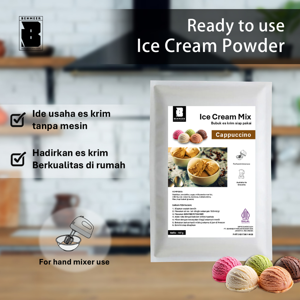 

BENMEER Bubuk Ice Cream Manual Proses 100gr Cappucino