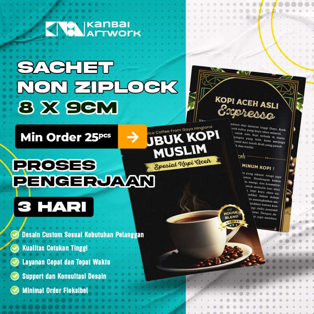 25pcs Kemasan Sachet Custom PRINTING 8x9cm