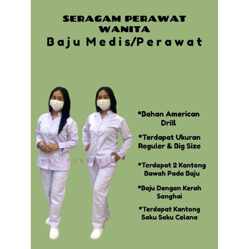Baju Dinas Perawat Wanita/Baju Bidan Kerah Sanghai/Baju Dinas/Sanghai/Perawat/Setelan Perawat Set